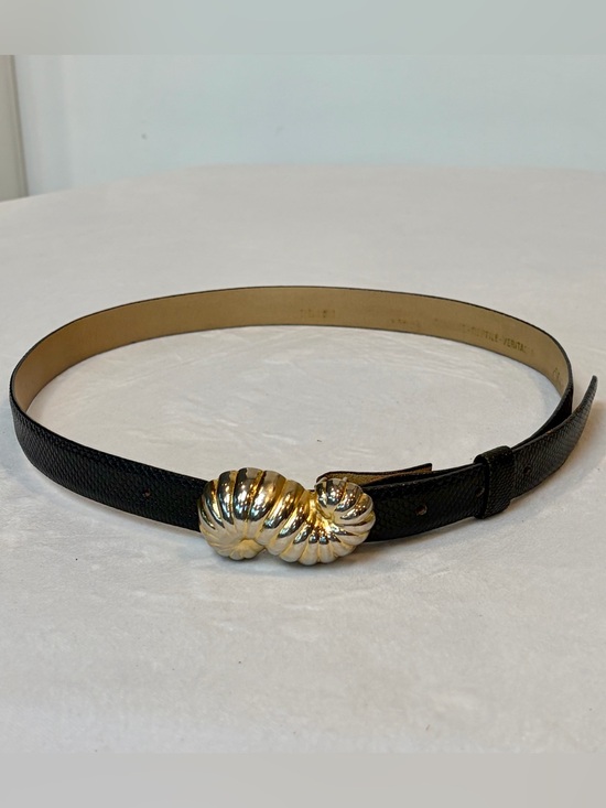 Saks Fifth Avenue Accessories - Saks Fifth Avenue Century 80s .75” lizard skin belt, Gold Shell Buckle, 23-29”